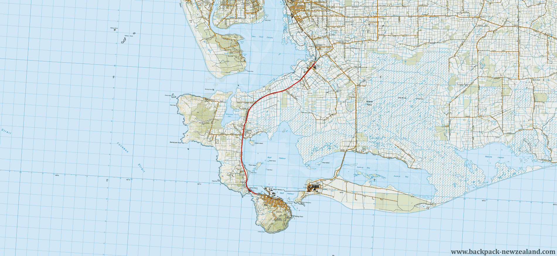 Bluff Highway Map - New Zealand Tracks