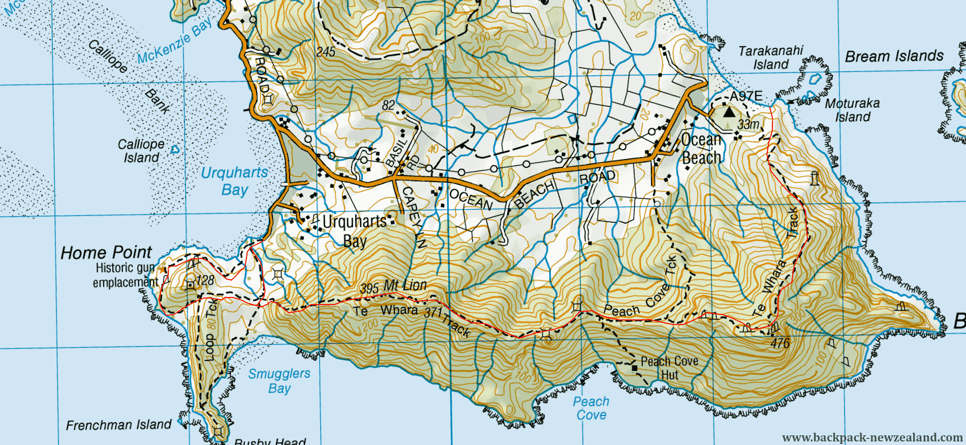 Bream Head Track Map - New Zealand Tracks