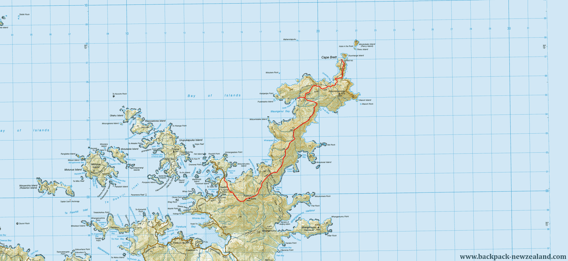 Cape Brett Track Map - New Zealand Tracks