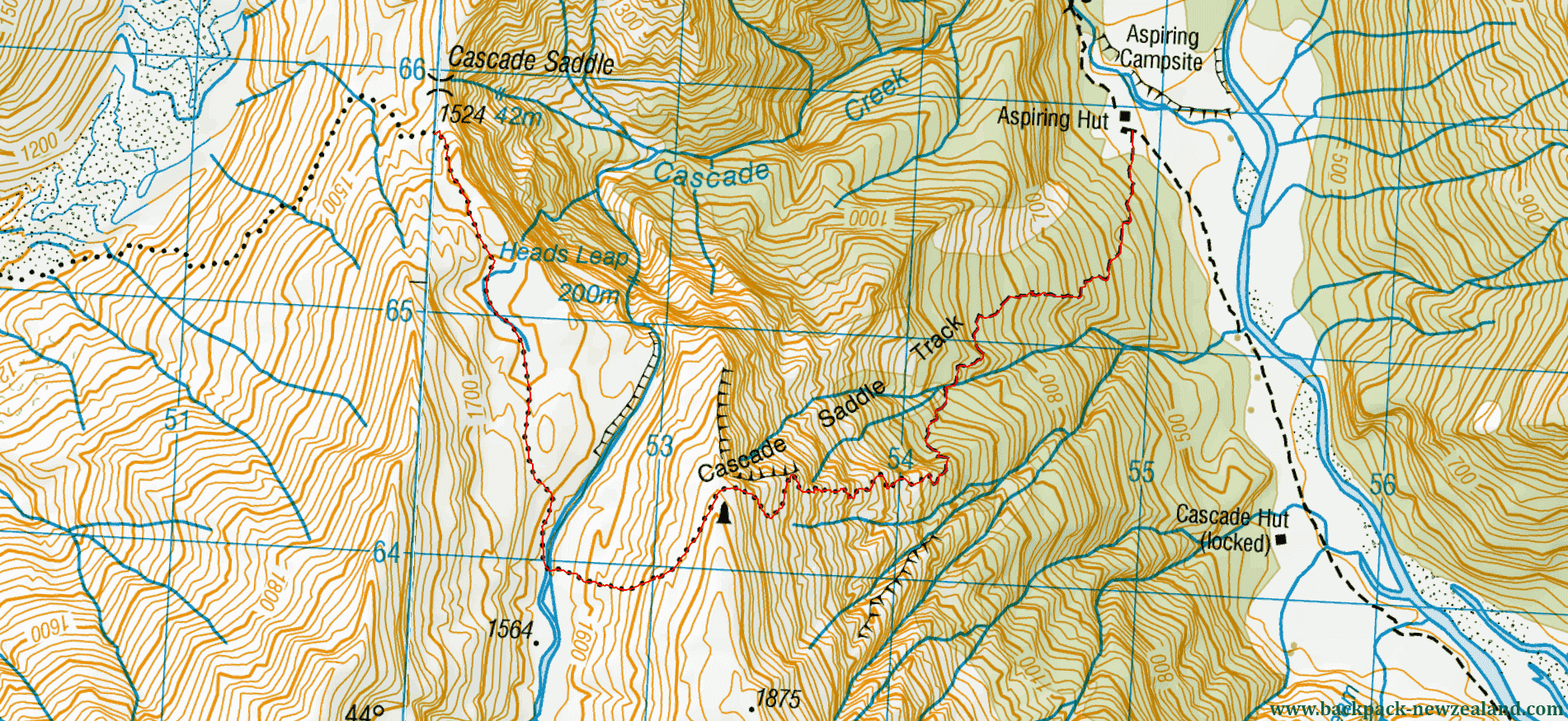 Cascade Saddle Track Map - New Zealand Tracks