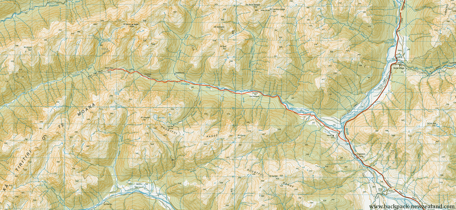 Doubtful Valley To Amuri Pass Track Map - New Zealand Tracks