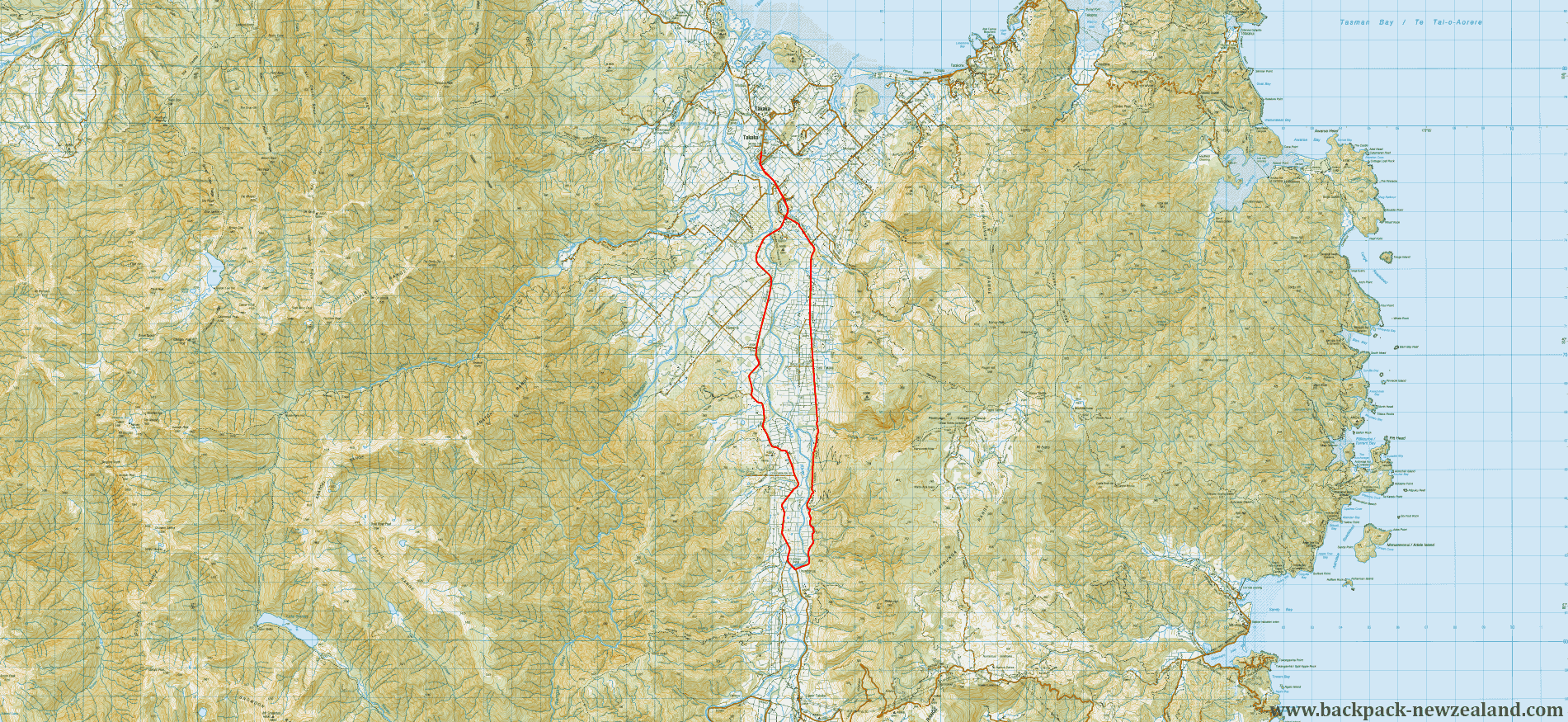 East Takaka - Long Map - New Zealand Tracks