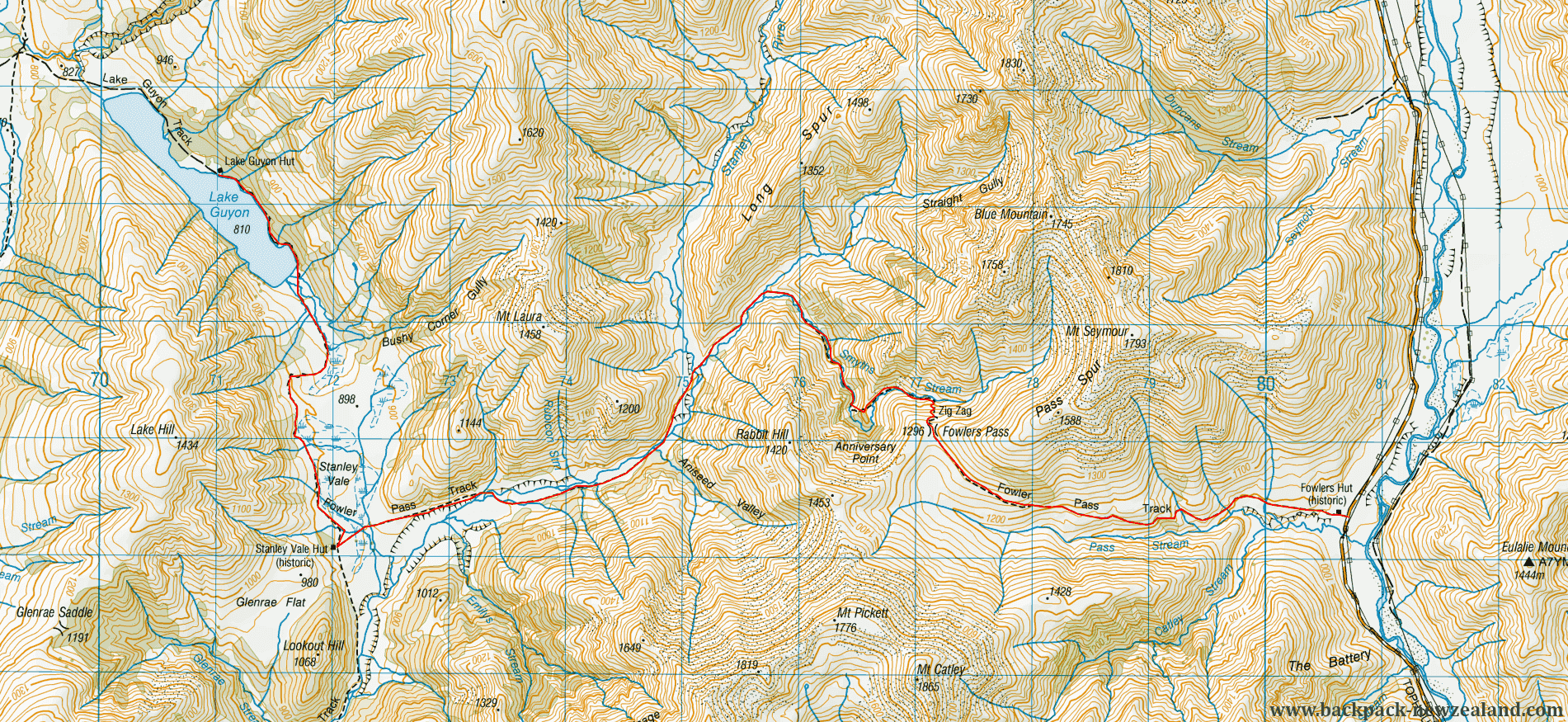 Fowler Pass Track (Guyon Hut To Fowlers) Map - New Zealand Tracks