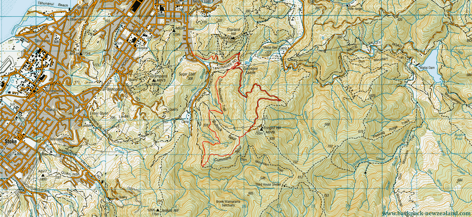 Fringed Hill Map - New Zealand Tracks