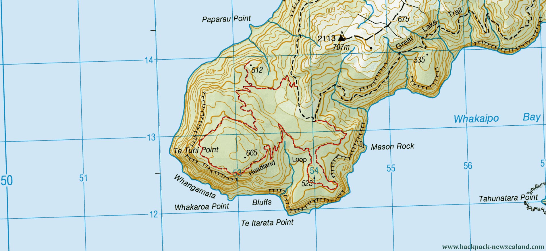 Headland Loop Map - New Zealand Tracks