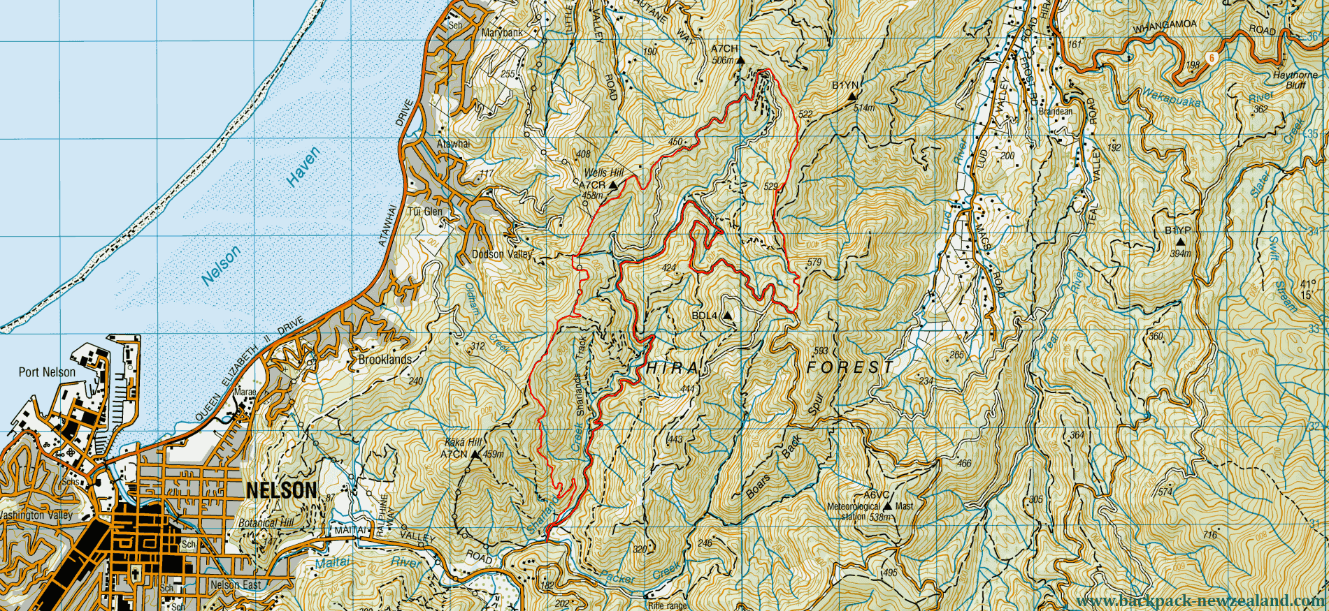 Hira Ridge Map - New Zealand Tracks