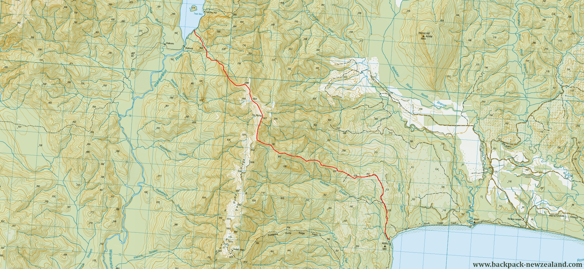 Hump Ridge/Teal Bay Hut Map - New Zealand Tracks