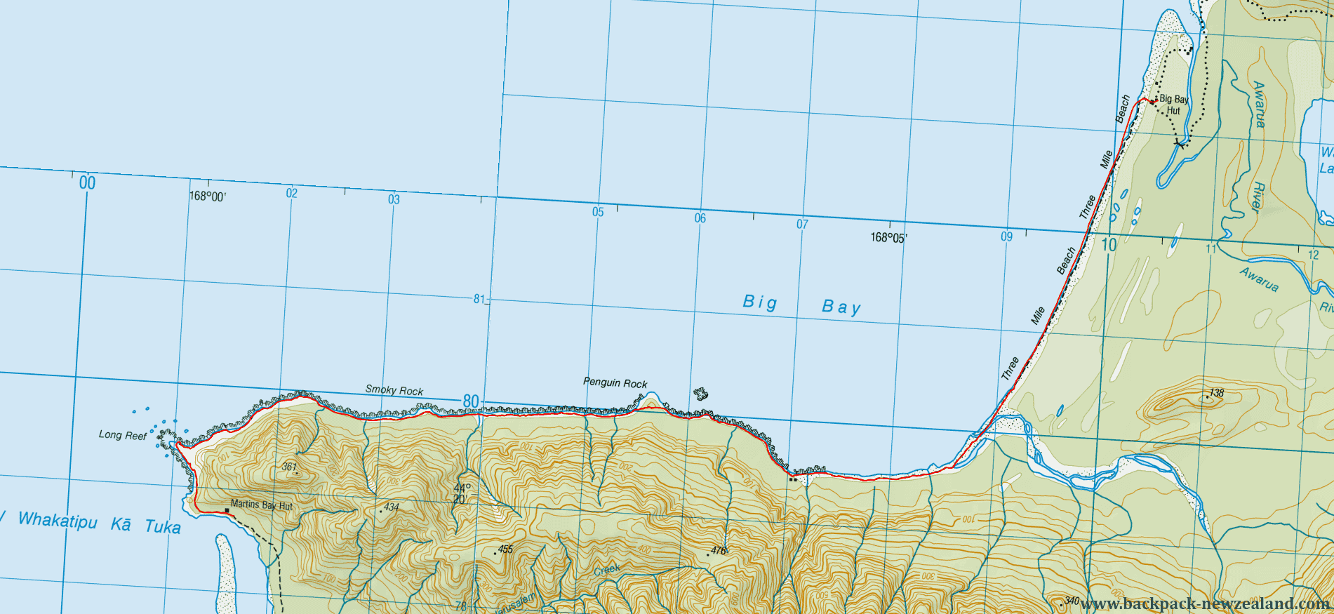 Long Reef Point To Big Bay Hut Track Map - New Zealand Tracks