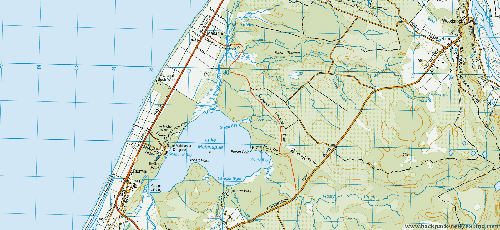 Mananui Tramline Track Map - New Zealand Tracks