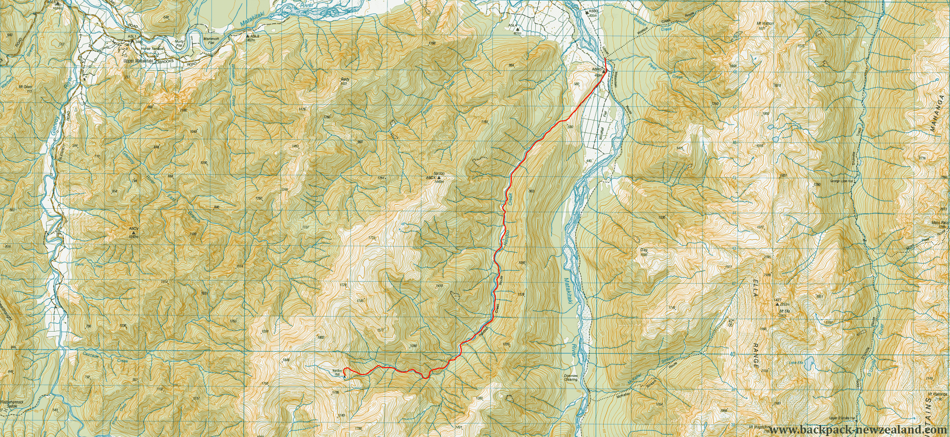 Nardoo Creek Route Map - New Zealand Tracks