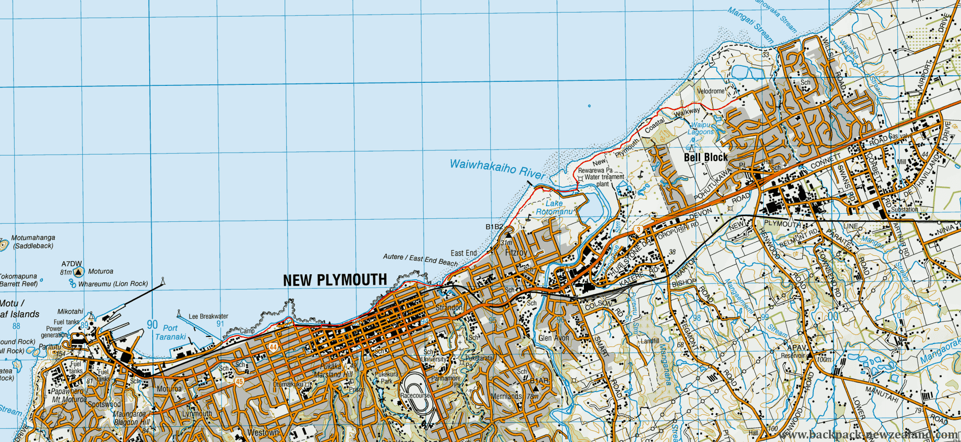 New Plymouth Coastal Walkway Map - New Zealand Tracks