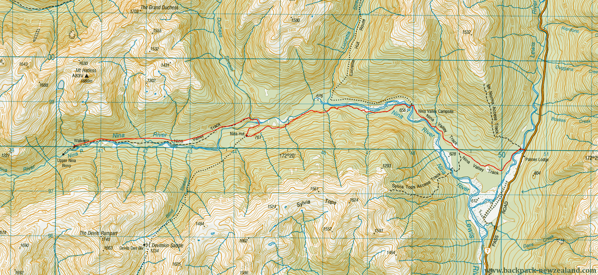 Nina Valley Track Map - New Zealand Tracks