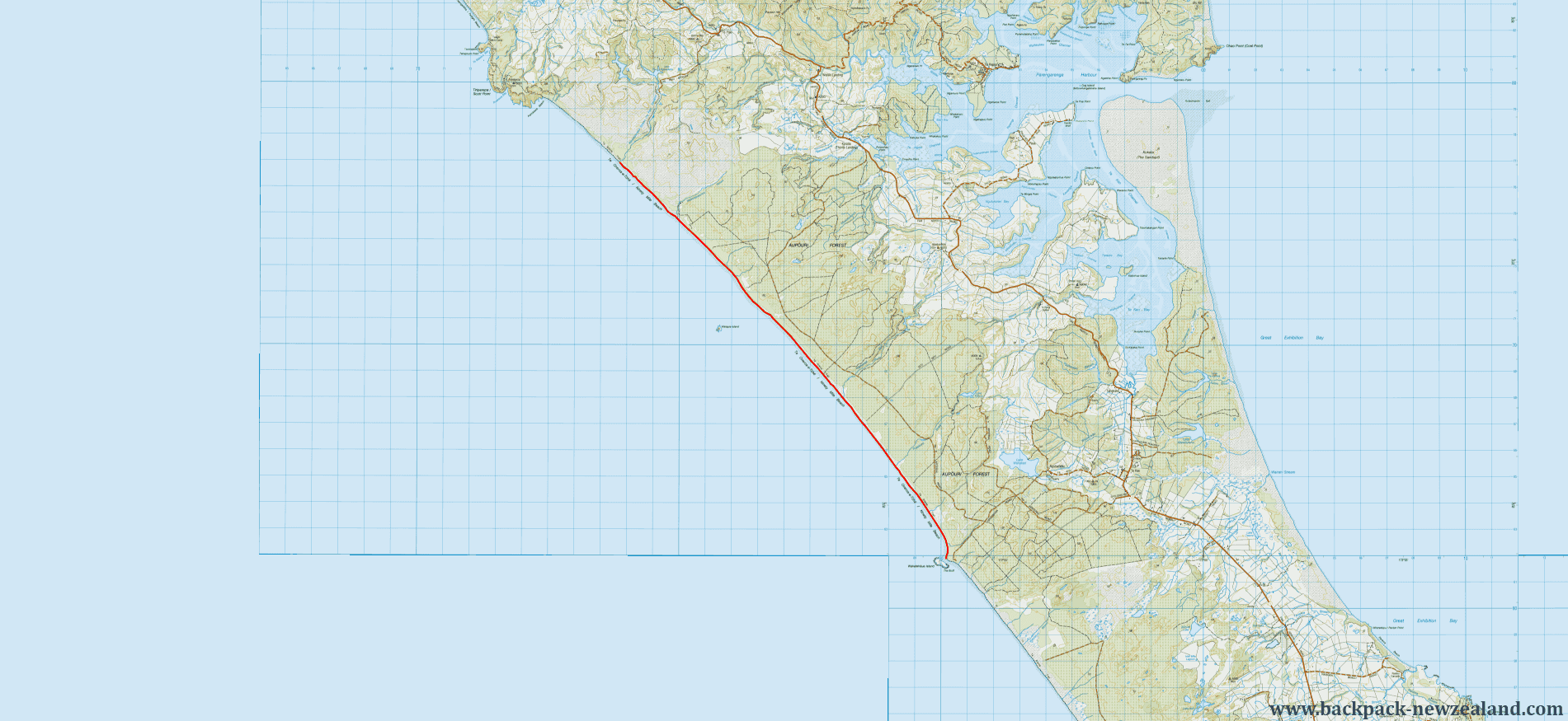 Ninety Mile Beach - The Bluff Map - New Zealand Tracks