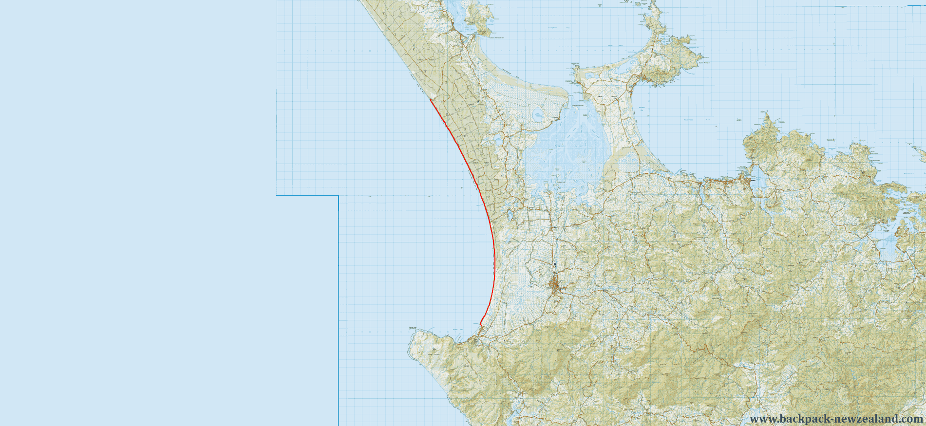 Ninety Mile Beach Hukatere - Ahipara Map - New Zealand Tracks