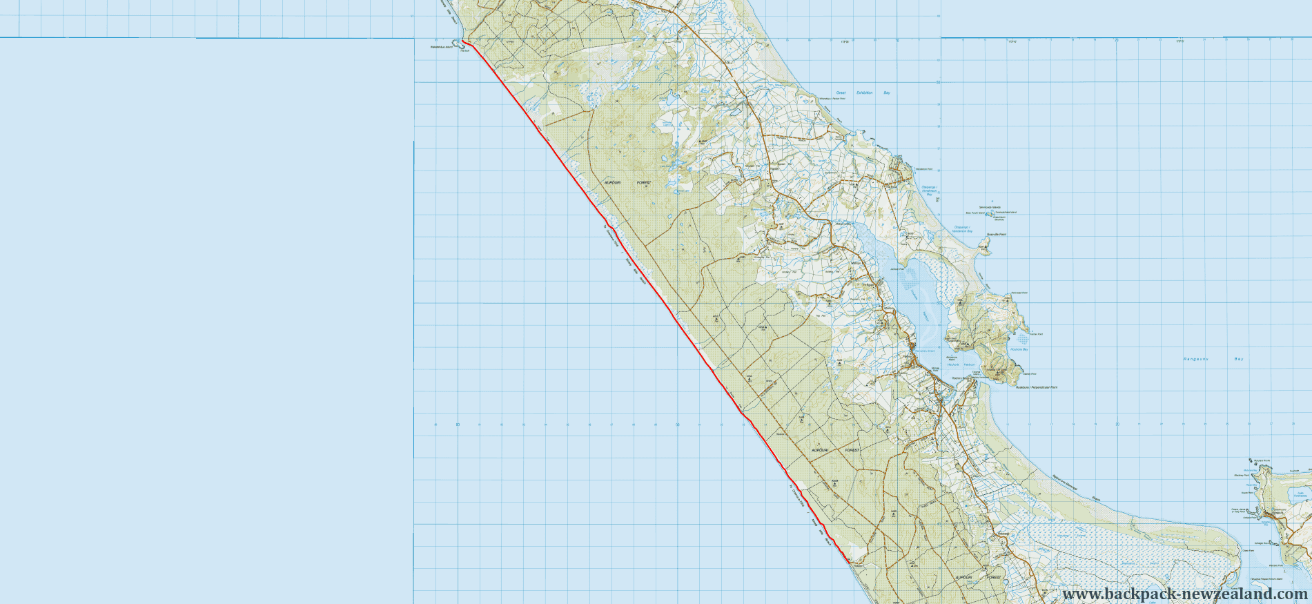 Ninety Mile Beach The Bluff - Hukatere Map - New Zealand Tracks