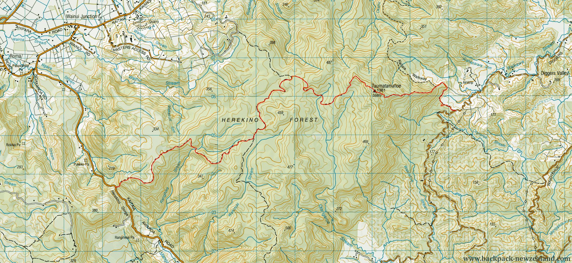 Orowhana Track Herekino Forest Map - New Zealand Tracks