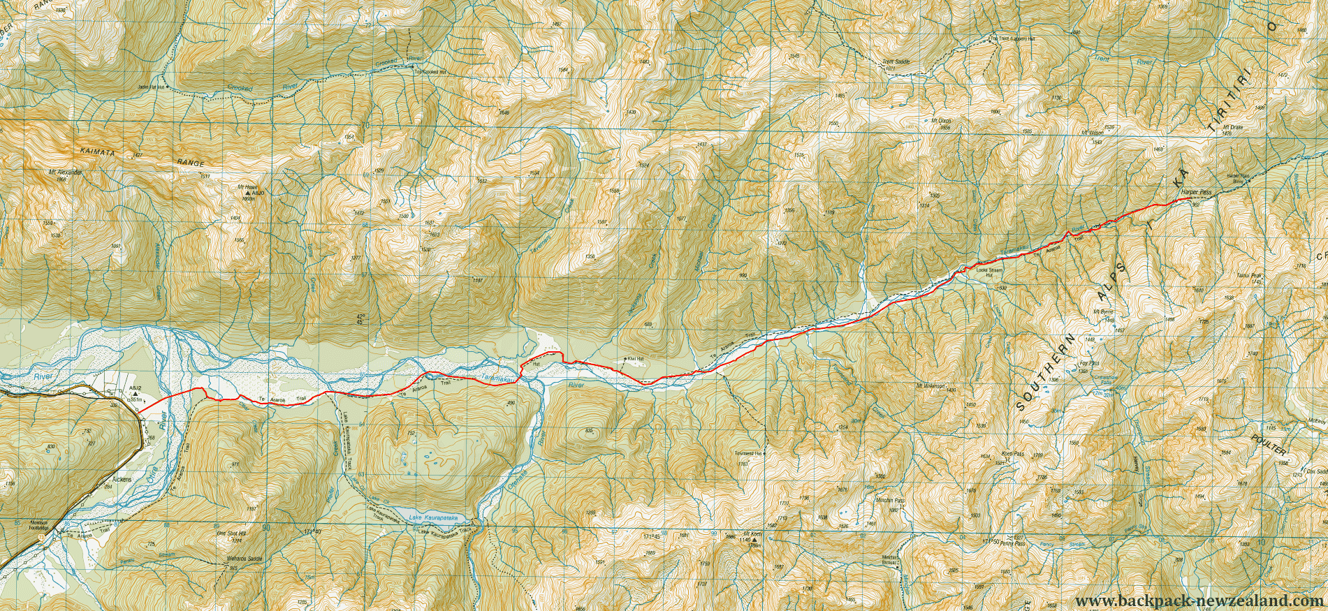 Pfeifer Creek To Harper Pass Track Map - New Zealand Tracks