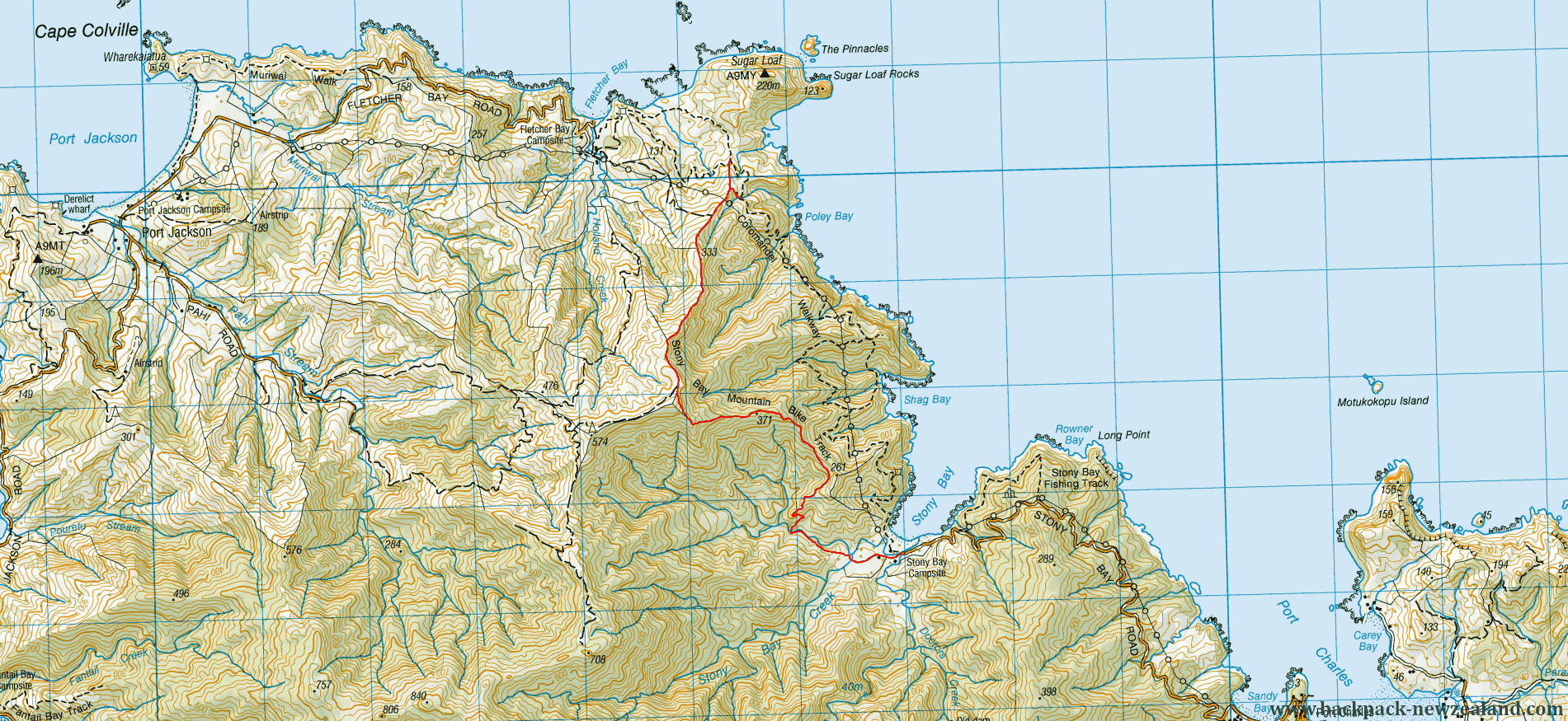 Stony Bay Mountain Bike Track Map - New Zealand Tracks