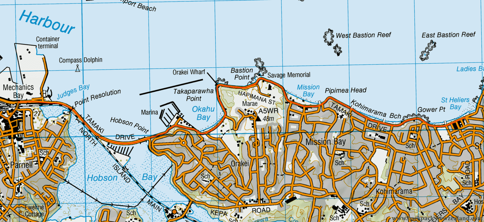 Tamaki Drive Map - New Zealand Tracks