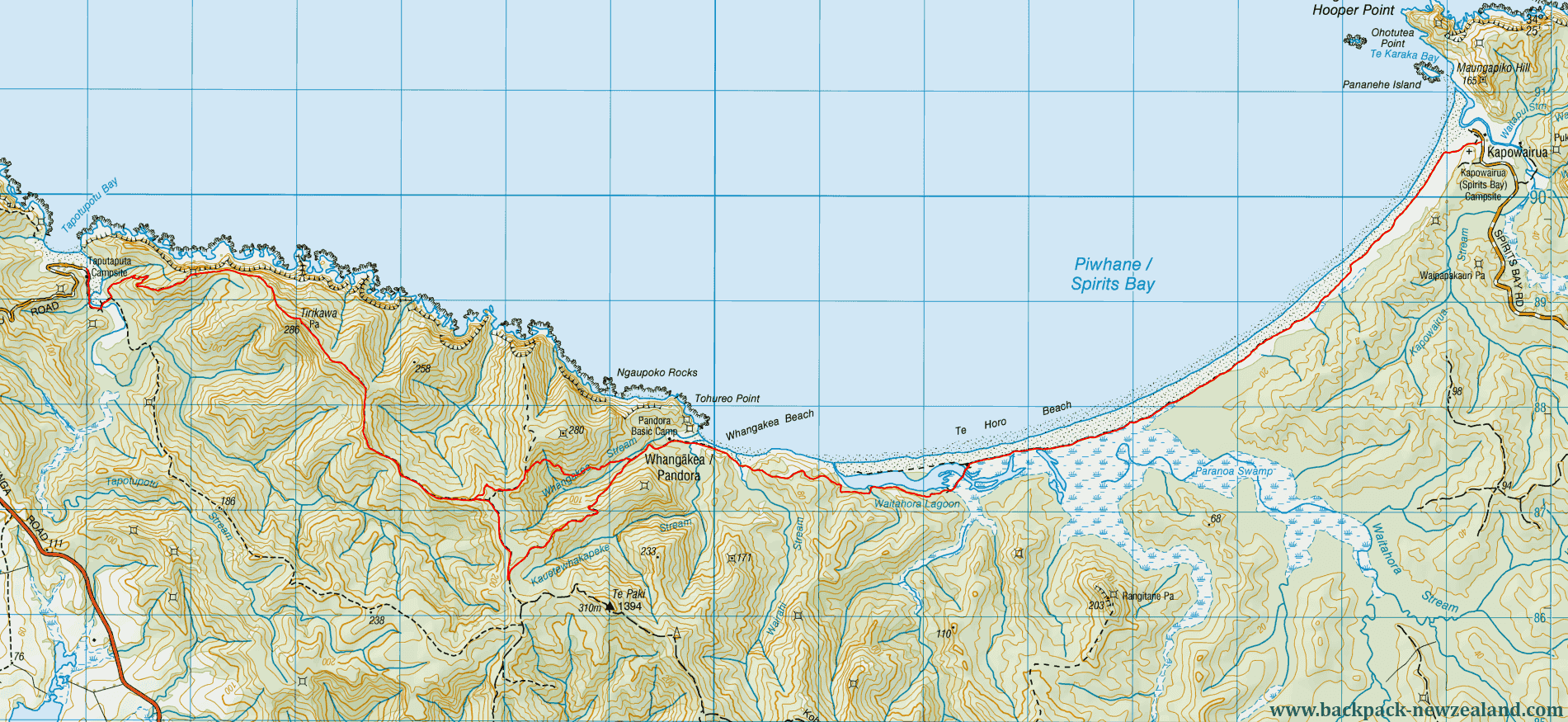 Taputaputa Kapowairua Track (Spirits Bay) Map - New Zealand Tracks