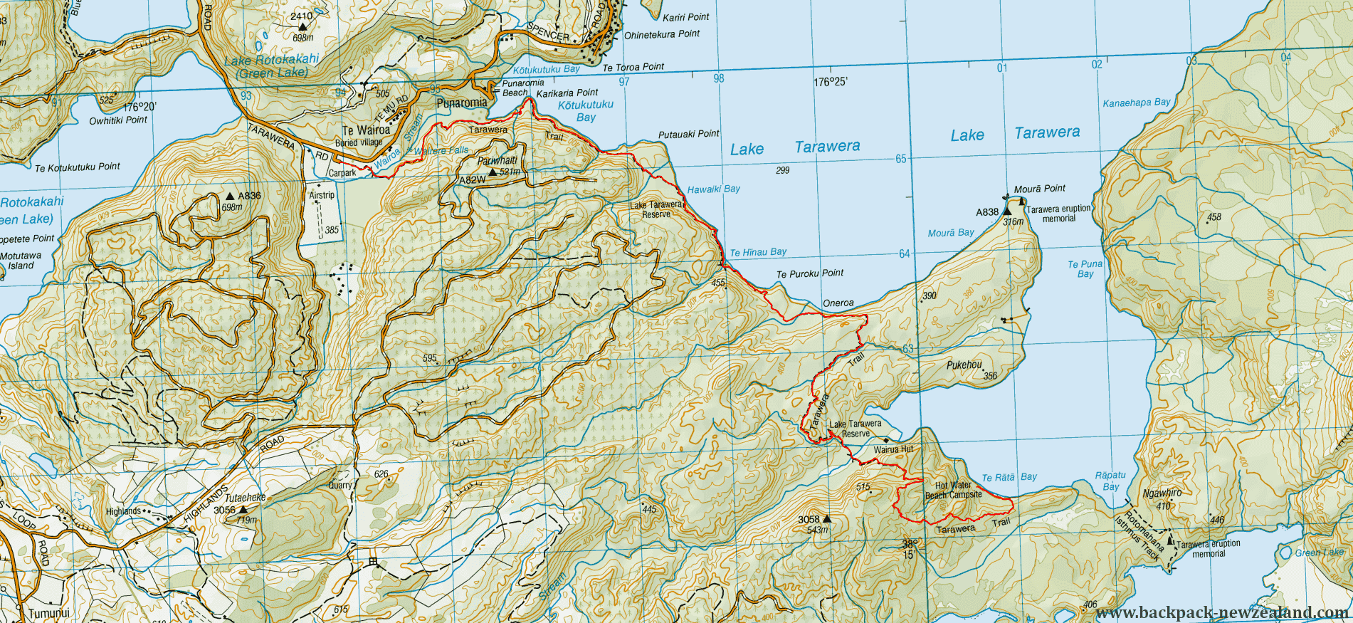 Tarawera Trail Map - New Zealand Tracks