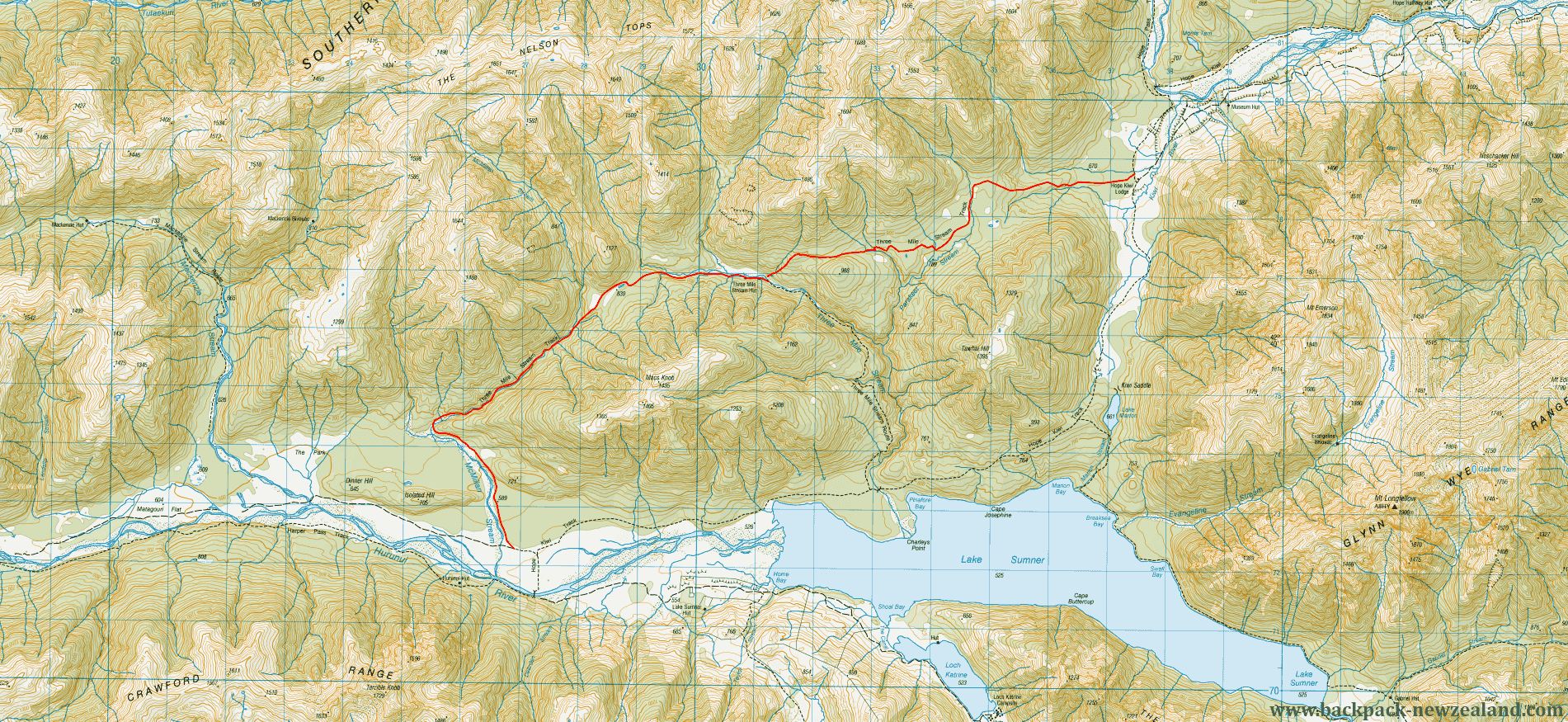 Three Mile Stream Track Map - New Zealand Tracks