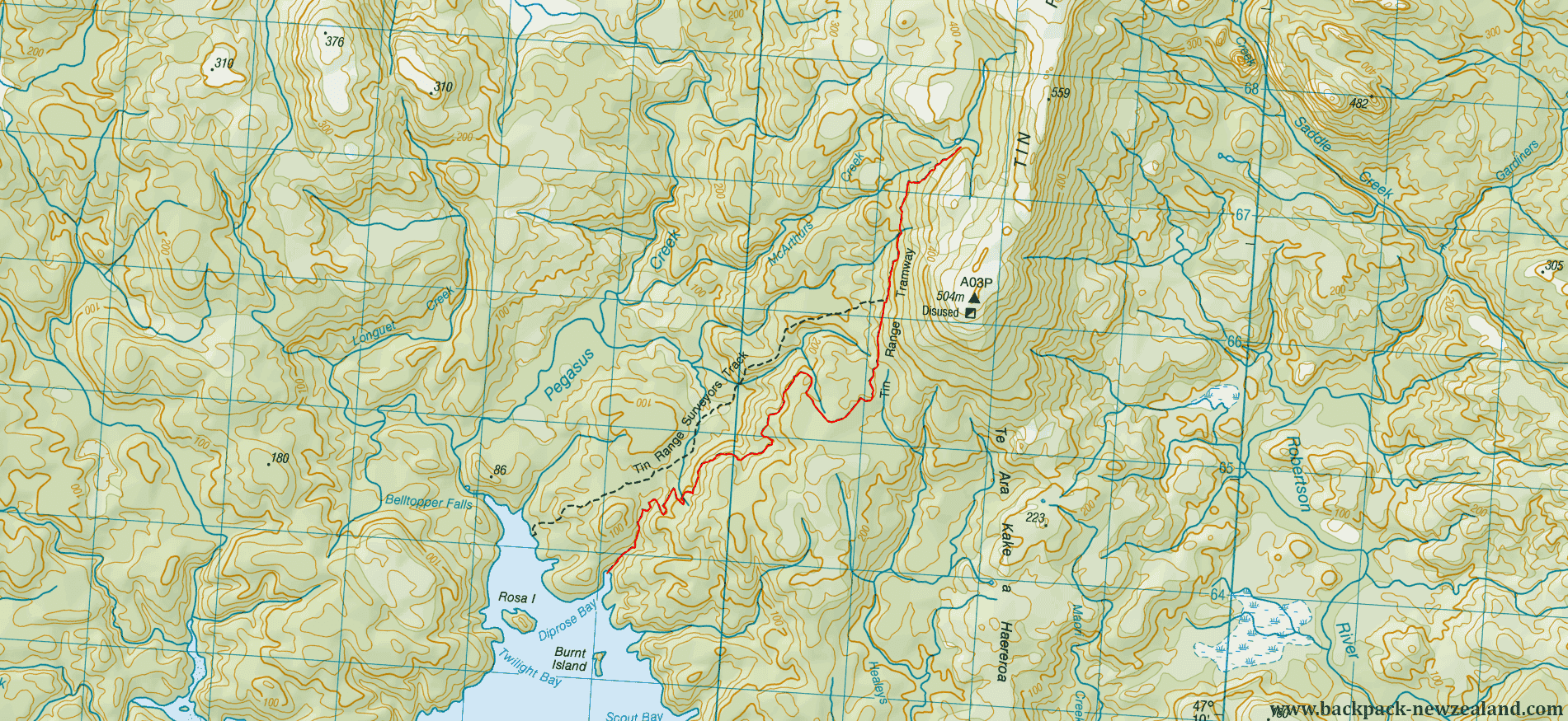 Tin Range Tramway Map - New Zealand Tracks