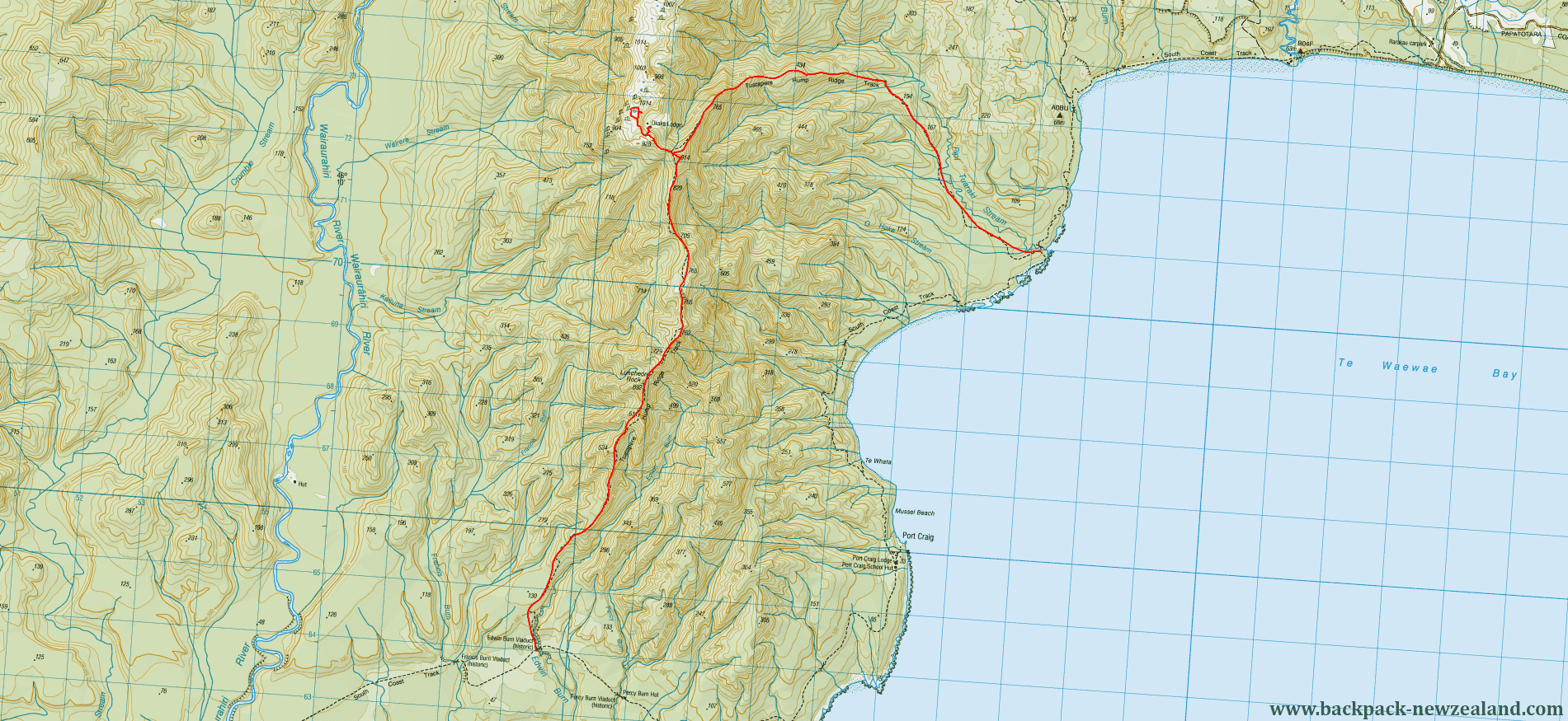Tuatapere Hump Ridge Track Map - New Zealand Tracks