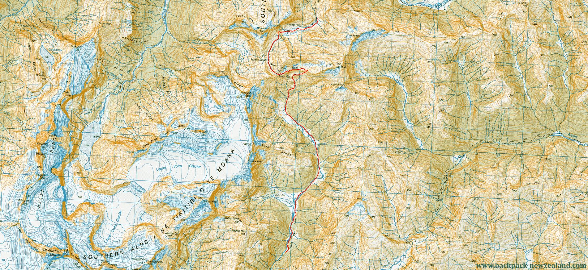 Upper E Matukituki /Rabbit Pass Route Map - New Zealand Tracks
