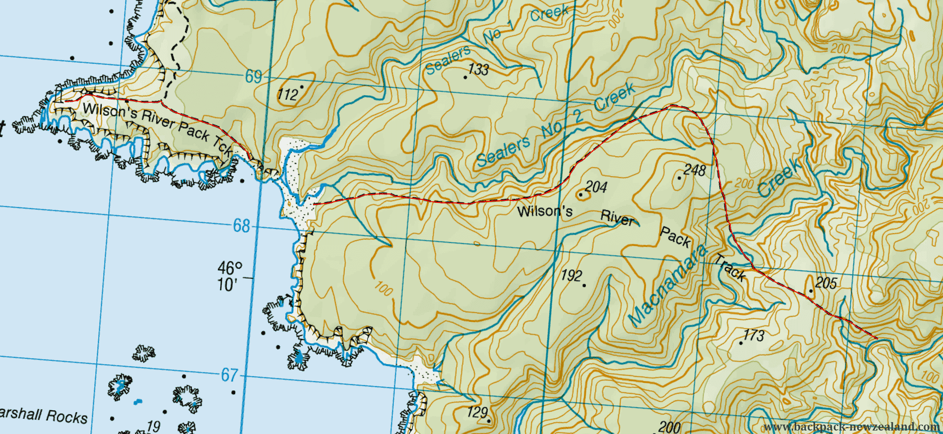 Wilson's River Pack Track Map - New Zealand Tracks